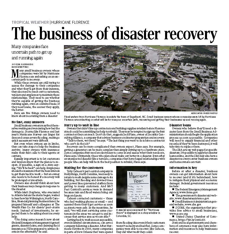 092118_HURRICANE FLORENCE-BUSINESS RECOVERY